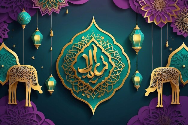 Photo eid al adha banner design vector illustration islamic and arabic background for musl