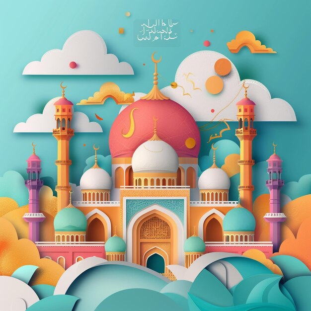 Eid Al Adha Banner デザイン ベクトルイラスト イスラム教とアラビア語の背景