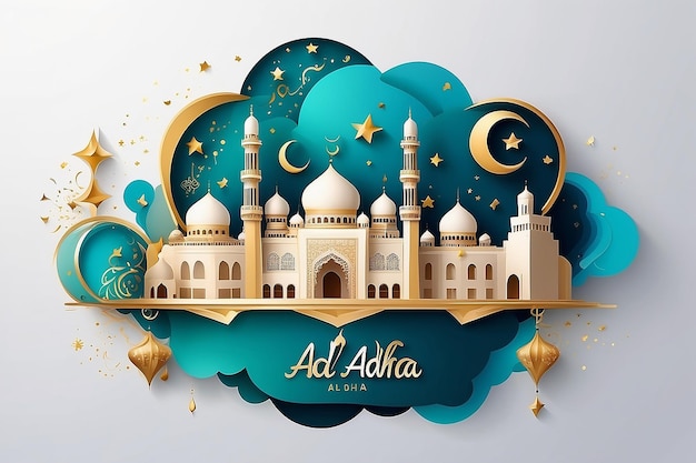 Photo eid al adha banner design vector illustration islamic and arabic background