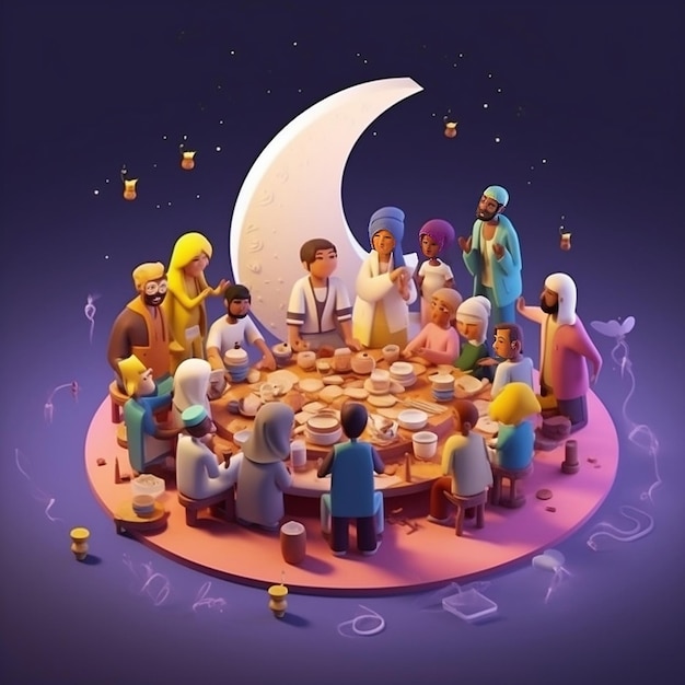 Eid al adha feest met familie en maan