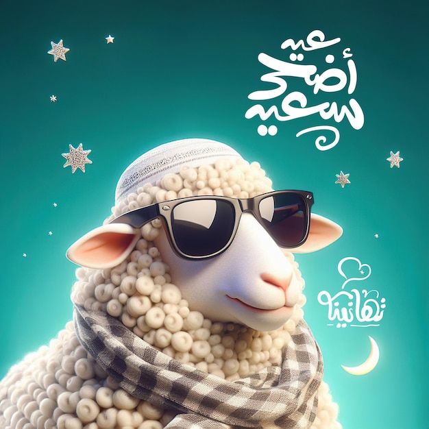 eid al adha greeting card sheep with islamic background