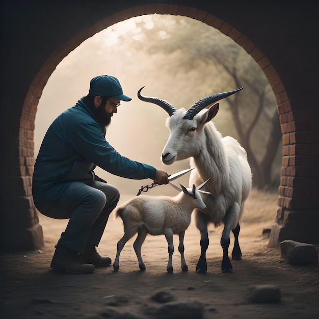 eid al adha image a man with a goat ai art
