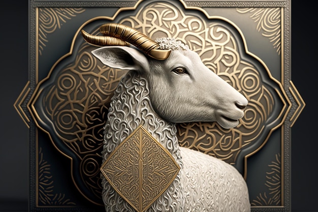 Eid Al Adha Islamic Feast Greeting Card 祝福されたいけにえの饗宴 ラマダンとイードの挨拶 Ibrahimshepherd 羊の羊のメッカ巡礼の記念