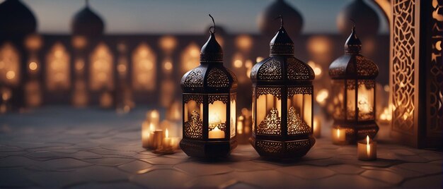 Eid al Adha Islamic illustration Arabic Lanterns and Islamic Background Arab history generated by AI