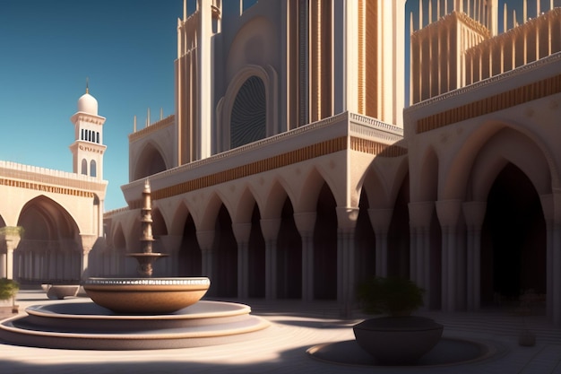 Фото Иллюстрация исламской мечети ид аль адха арабские фонари и исламское происхождение арабская история 3d