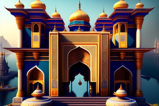 Иллюстрация исламской мечети Ид аль Адха Арабские фонари и исламское происхождение Арабская история 3d