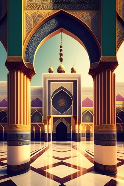 Eid al Adha Islamic Mosque illustration Arabic Lanterns and Islamic Background Arab history 3d