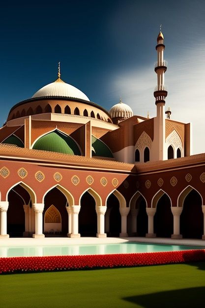 Foto illustrazione della moschea islamica di eid al adha lanterne arabe e sfondo islamico storia araba 3d