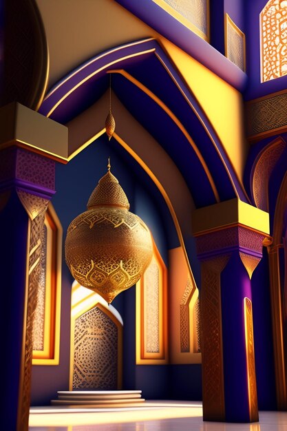 Eid al Adha Islamic Mosque illustration Arabic Lanterns and Islamic Background Arab history 3d