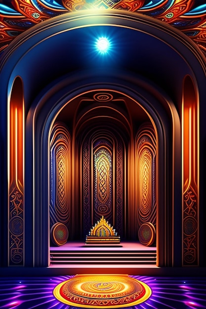 イード・アル・アドハー・イスラム・モスクのイラストアラビア語の提灯とイスラム背景アラブの歴史3D