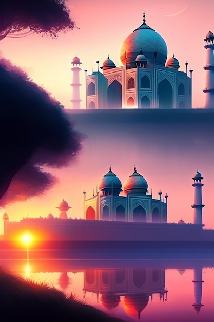 Eid al Adha Islamic Mosque illustration Arabic Lanterns and Islamic Background Arab history 3d