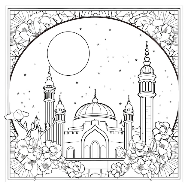 Photo eid al adha mosque outline vactor mosque logo mosque flat illustration