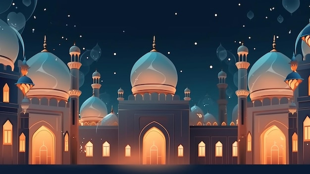 Eid Al Adha Mubarak achtergrond Vectorillustratie Mooie moskee met Arabische lantaarns