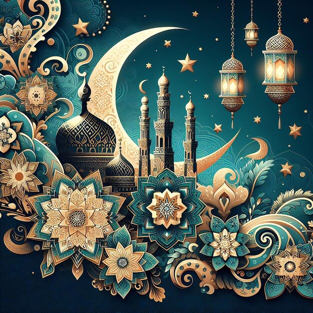 Eid al Adha Mubarak Decorative Background Blending AIgenerated