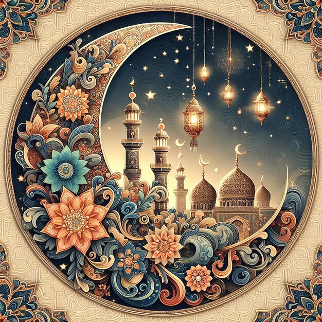 Eid al Adha Mubarak Decorative Background Blending AIgenerated