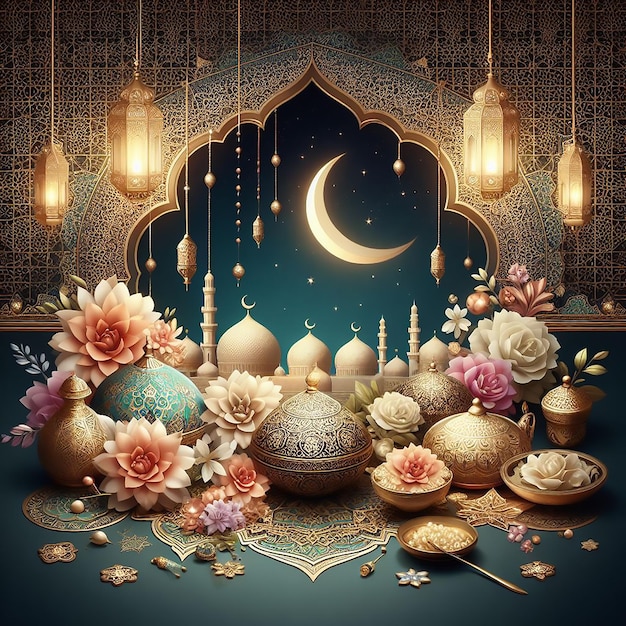 Photo eid al adha mubarak decorative background infused with islamic beauty aigenerated