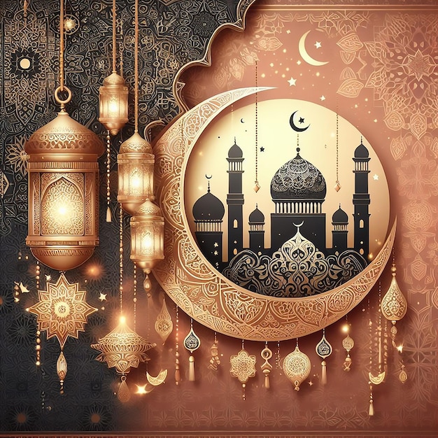 Декоративный фон Ид аль-Адха Мубарак с исламской элегантностью, сгенерированный искусственным интеллектом