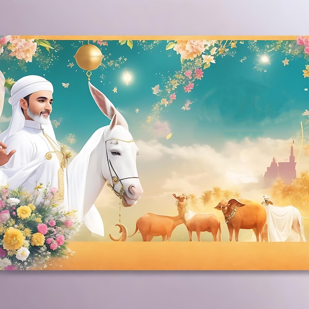 Eid al Adha Mubarak Poster Illustration AI Generative