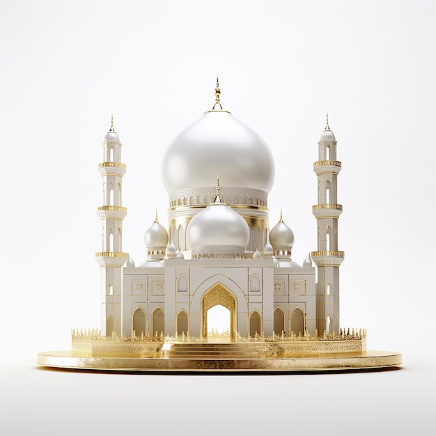 イード・アル・アドハー・ムバラク 現実的な白い背景 イスラム教徒版 白と金のモスク
