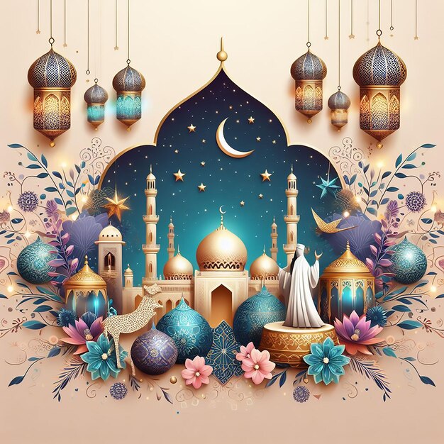 Eid al Adha Mubarak Stylish Decorative Background AIgenerated