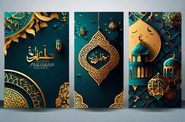 Eid Al Adha Mubarak viering met gouden set iconen vector illustratie ontwerp