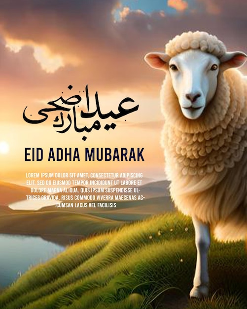 Постер Эйд-аль-Адха с овцами на заднем плане