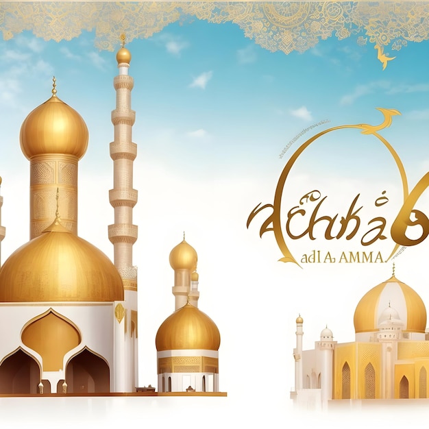 Eid al Adha-sjabloon voor spandoek of Eid Mubarak-achtergrondmoskee