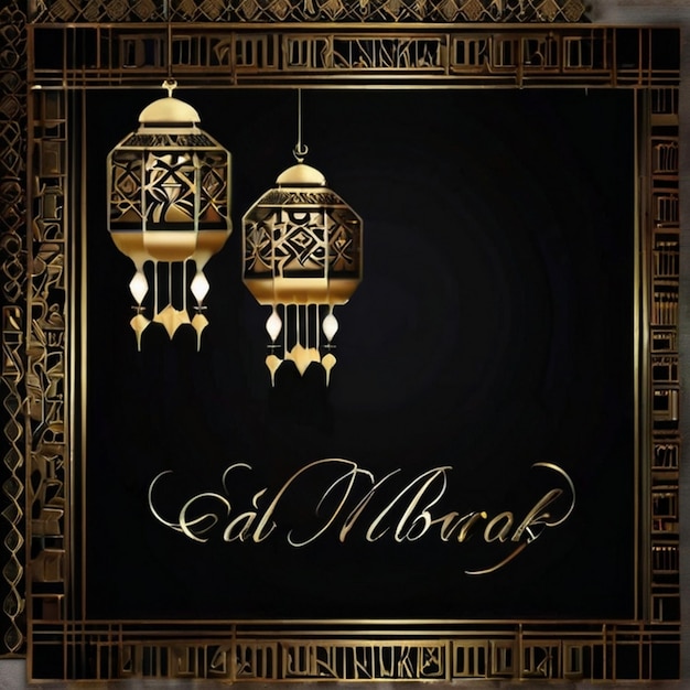 Eid al-Fitr 3D 랜턴과 3D 달과 함께 모스크 밤 아름다운 Eid Mubarak 배경