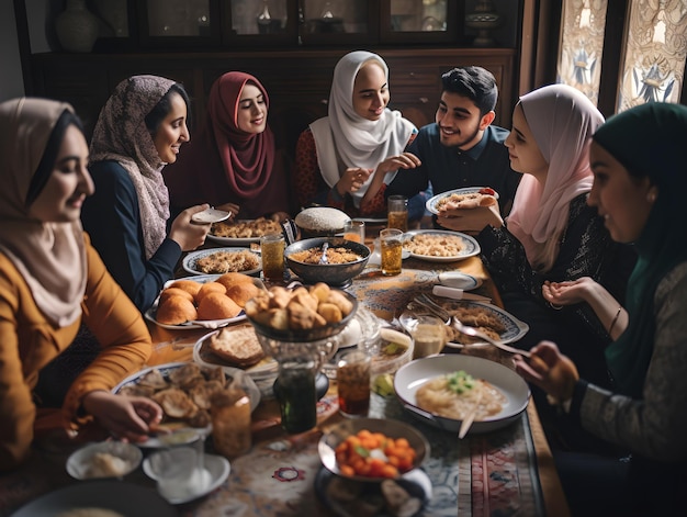 Eid al fitr-concept met arabisch eten en vrienden