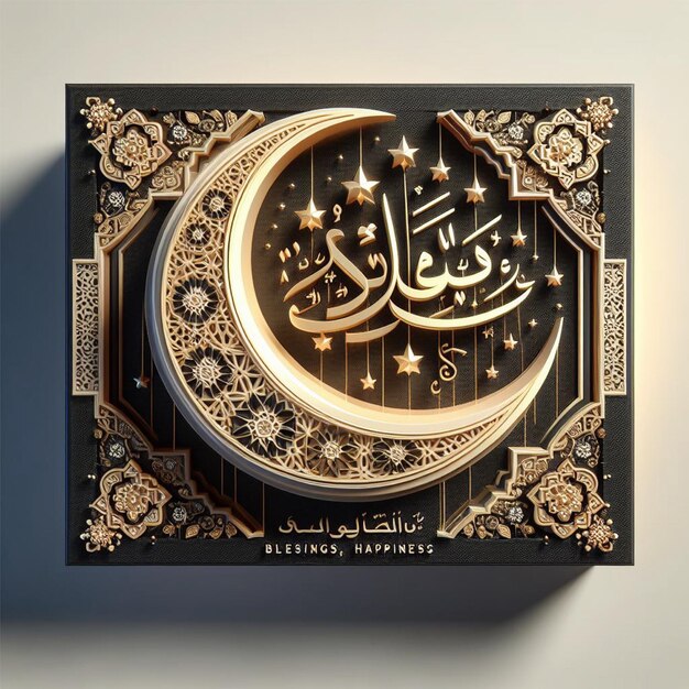 Eid al fitr eid mubarak white mosque islamic decoration greetings white gold background 3d render