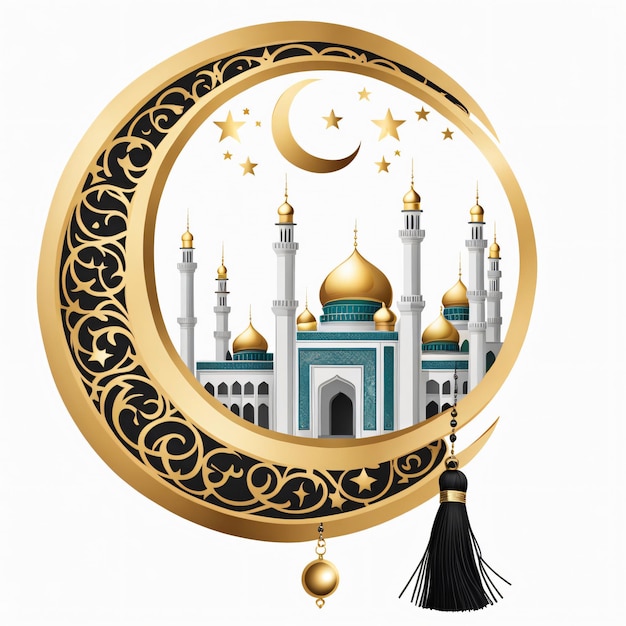 Фото Образец поздравительных карточек eid al fitr с фонарем и мечетью с белым фоном text space