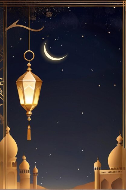 Eid Al Fitr Poster Template Lantern Night Background