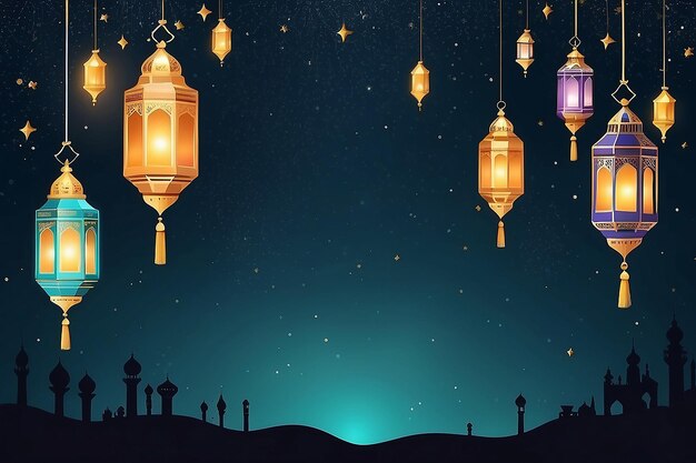 Eid al fitr poster template with a lantern background at night