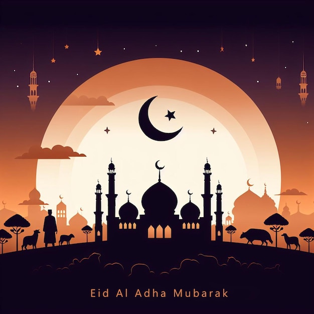 Eid alAdha mubarak greetings silhouette art