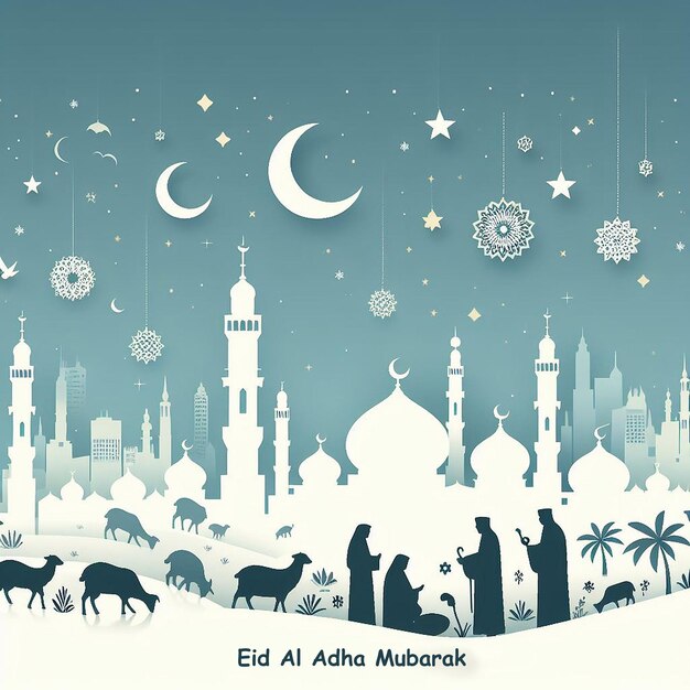 Foto saluti per l'eid aladha mubarak arte della silhouette