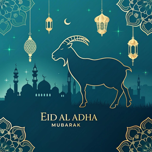 Eid alAdha Mubarak met Geit Silhouette en Moskee