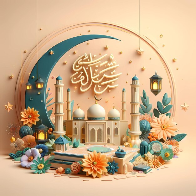 Eid alFitr Eid Mubarak lettering with beautiful