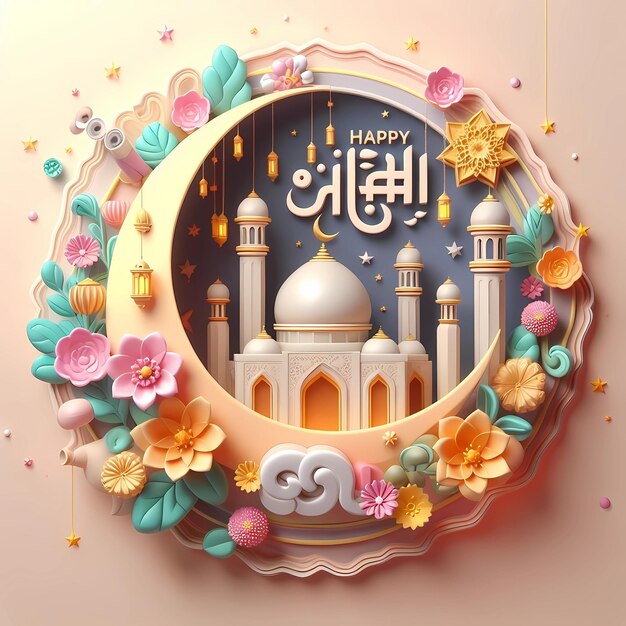 Eid alFitr Eid Mubarak lettering with beautiful