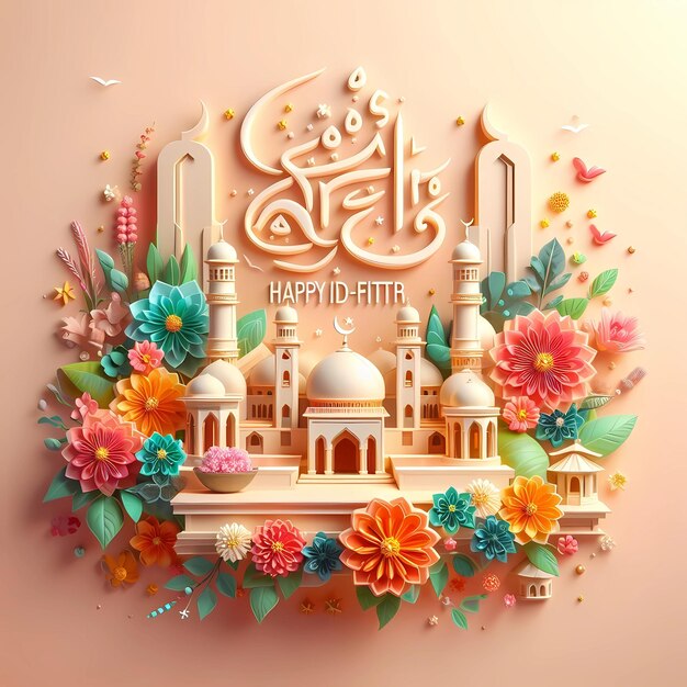 Eid alFitr Eid Mubarak lettering with beautiful