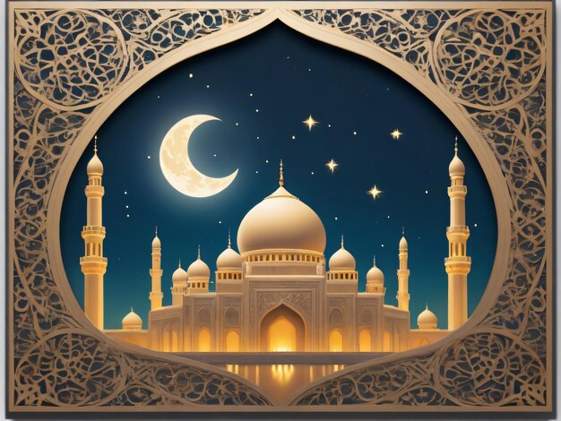 Eid alFitr and Ramadan Greeting Card Beauty of Islam with Mosque Silhouette Generated by AI