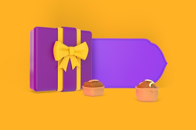 Eid Chocolate Box and Frame Left Side In Yellow Background