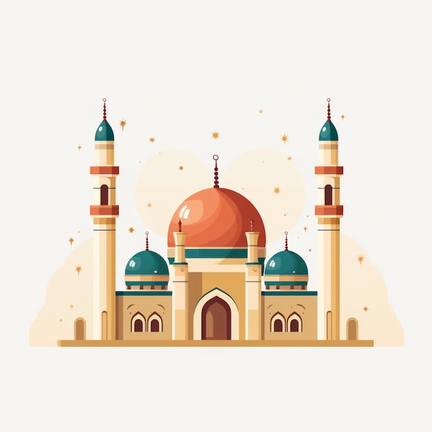 Eid Greetings and Ramadan Kareem Post featuring a beautiful Islamic Mosque illustration