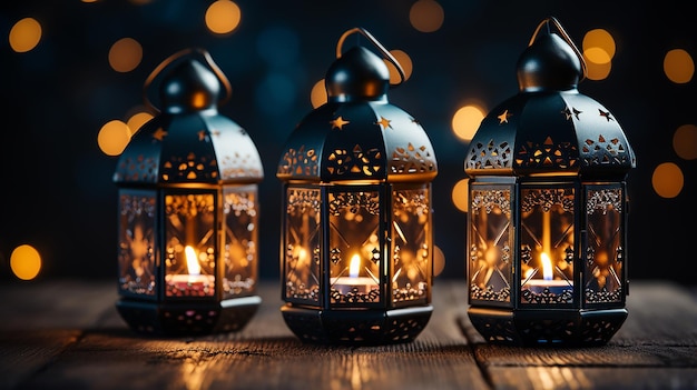 Eid lamps or lanterns for ramadan and other islamic muslim holidays with copy space for text generat