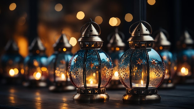 Eid lamps or lanterns for ramadan and other islamic muslim holidays with copy space for text generat