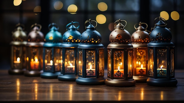 Eid lamps or lanterns for ramadan and other islamic muslim holidays with copy space for text generat