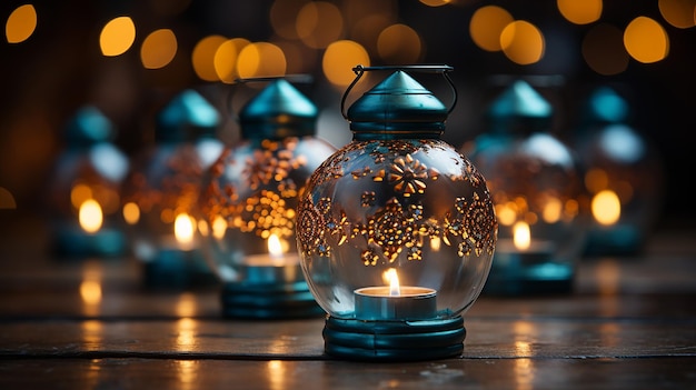 Eid lamps or lanterns for ramadan and other islamic muslim holidays with copy space for text generat