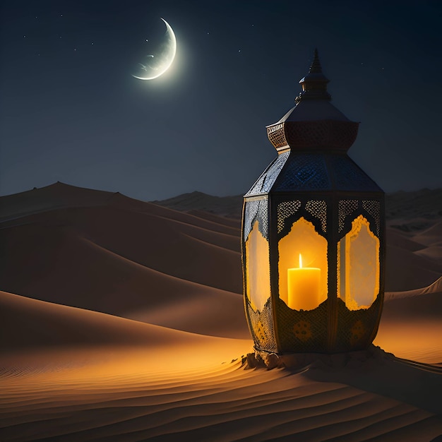 eid lantern on desert islamic background