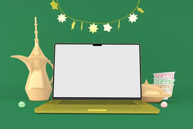 Eid Laptop Front Side In Green Background