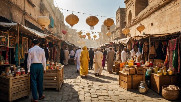 Eid markt straat mensen markt winkel supermarkt stad winkelen vrouw winkel voedsel reizen