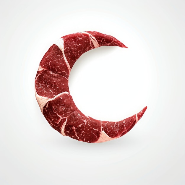 Eid moon Moon shaped meat on isolated background Muslim holiday Eid alAdha kurban bayramiMeat